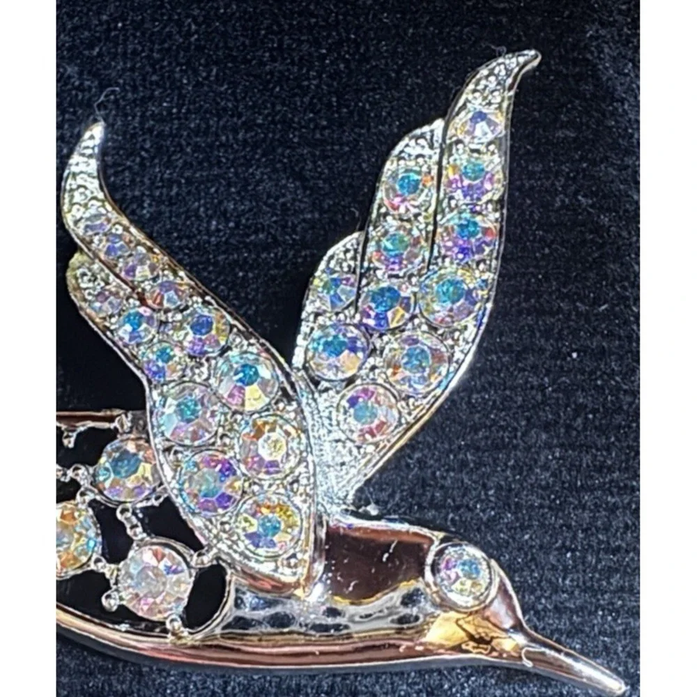 Sarah Coventry Bird in Flight Brooch Gold Tone AB Rhinestone Signed Vintage